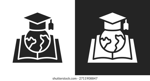 Icono De Aprendizaje Global En Estilo Glifo Blanco Y Negro