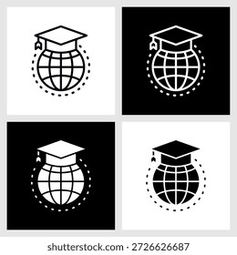 Icono de aprendizaje global con fondo blanco y negro