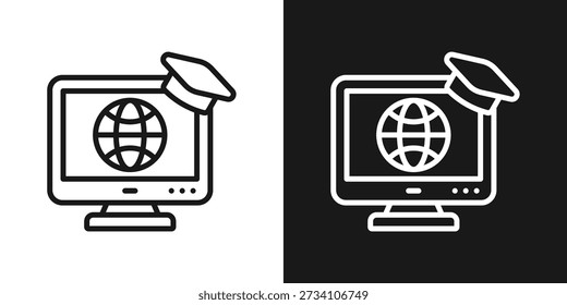 Icono de aprendizaje global en estilo de línea blanca y negra