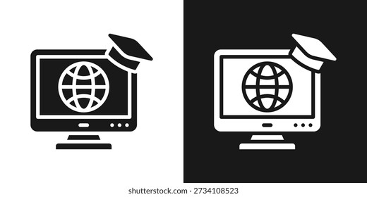 Icono de aprendizaje global en estilo de glifo blanco y negro