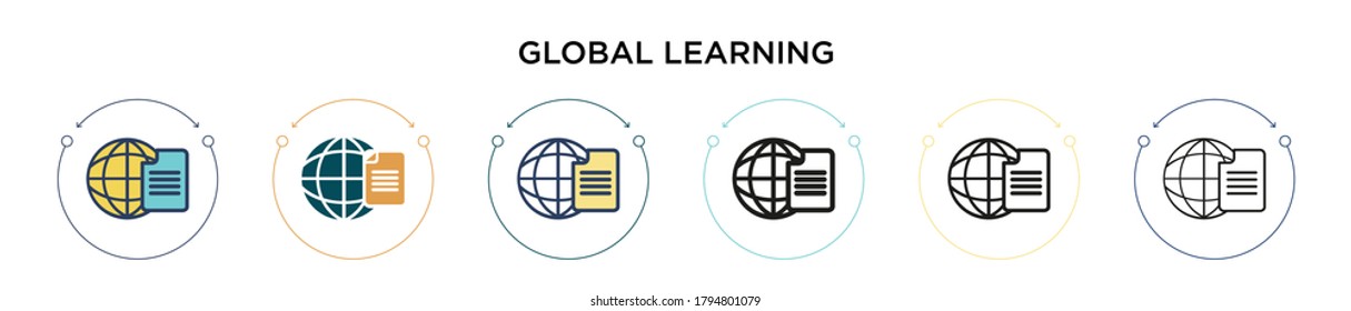 Global learning icon in filled, thin line, outline and stroke style. Vector illustration of two colored and black global learning vector icons designs can be used for mobile, ui, web