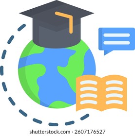 Global Learning Icon Flat Vector Illustration
