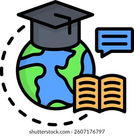 Global Learning Icon Lineal Color Vector Illustration