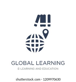 Global learning icon. Trendy flat vector Global learning icon on white background from E-learning and education collection, vector illustration can be use for web and mobile, eps10