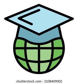 Global learning language icon. Outline global learning language vector icon color flat isolated