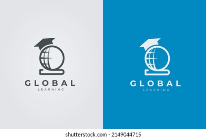 Global Learning Logo Design With Book And Hat