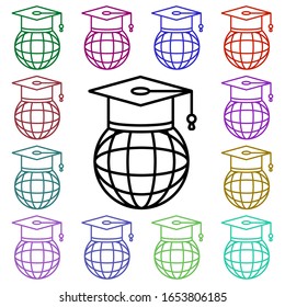 Global learning multi color style icon. Simple thin line, outline vector of education icons for ui and ux, website or mobile application