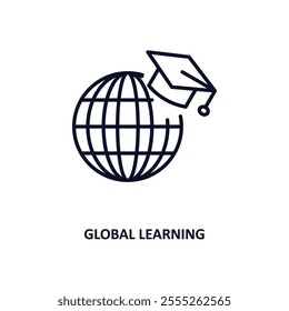 global learning outline icon.  Thin line icon from e learning and education collection. Editable vector isolated on white background