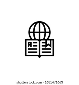 Global learning vector icon in linear, outline icon isolated on white background