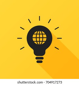GLOBAL Light bulb icon, vector illustration. Global idea icon. Earth icon. Light bulb icon. Lamp illustration