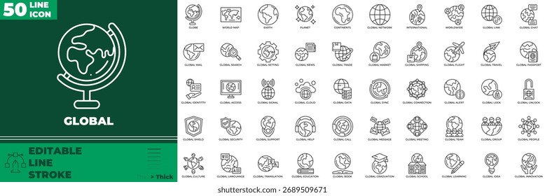 Global Line Editable Icons set. Vector illustration in modern thin line style of global icons: globe, network, earth, etc