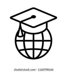 Global literacy or international education graduation line art vector icon for educational apps and websites