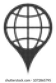 Global Location halftone vector icon. Illustration style is dotted iconic Global Location icon symbol on a white background. Halftone matrix is round elements.