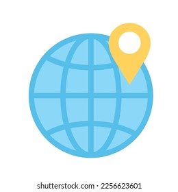 Global location icon.  Globe with geolocation icon. Location marker on the map. Vector illustration