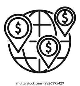 vector de contorno de icono de ubicación global. Negocios digitales. Estudio de datos