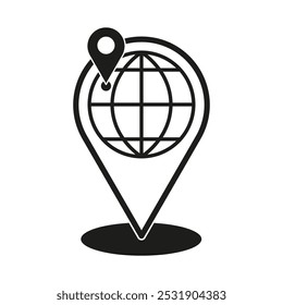 Global location icon. World map pin. Vector globe marker. Geographical position symbol.