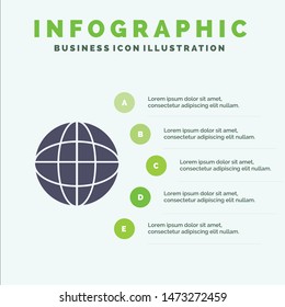 Global, Location, Internet, World Solid Icon Infographics 5 Steps Presentation Background