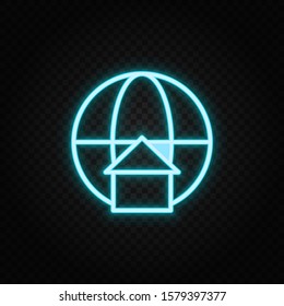 global, location, map neon icon. Blue and yellow neon vector icon.