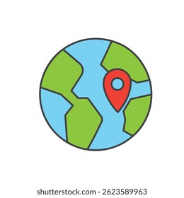 Icono de pin de ubicación global. Ilustración vectorial