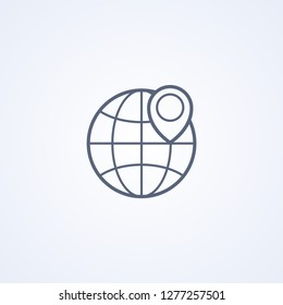 Global location, pin on globe, location, vector best gray line icon on white background, EPS 10