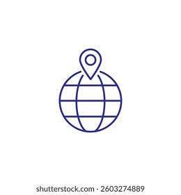 Global location pin single line vector icon for maps and navigation apps.