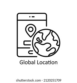 Icono de contorno del vector de ubicación global para web aislada en el archivo EPS 10 de fondo blanco