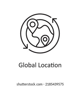 Ilustración de diseño de iconos del contorno del vector de ubicación global. Símbolo diverso sobre el archivo EPS 10 de fondo blanco