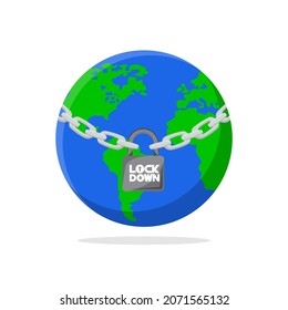 Global Lockdown Vector Design Concept with Earth Globe and Padlock