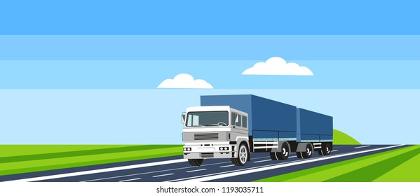 Global logistic concept vector illustration, vector truck on highway, Truck, freight, cargo