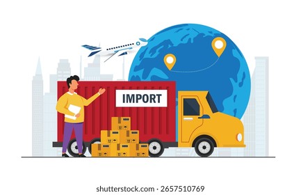 Global logistic distribution service concept. Cargo imports logistics business concept