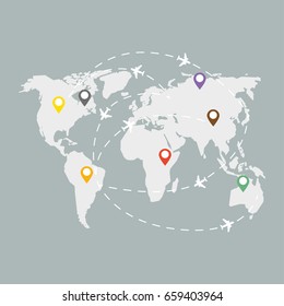 Global logistic grey map with colorful indications vector poster