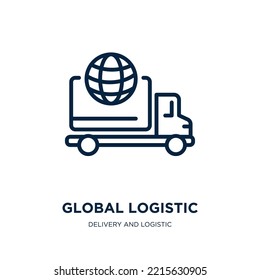 global logistic icon from delivery and logistic collection. Thin linear global logistic, global, globe outline icon isolated on white background. Line vector global logistic sign, symbol for web and 