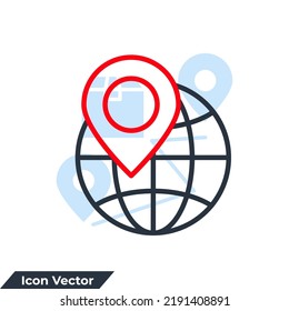 global logistic icon logo vector illustration. world and pin location symbol template for graphic and web design collection