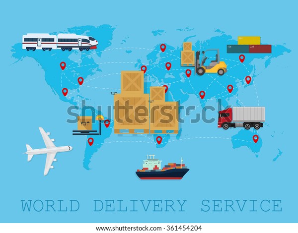 Global Logistic, shipping and service worldwide\
delivery world map concept.\
