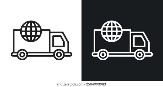 Global Logistic vector icon set black and white filled and outlined style.