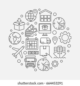 Global logistics circular illustration - vector round concept symbol for logistic company