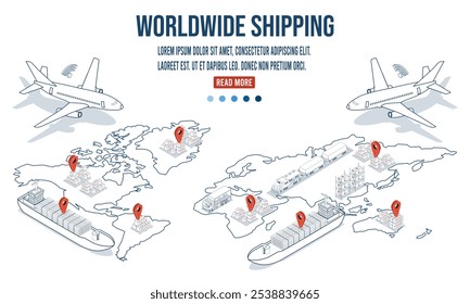 Logística global y logística marítima integral y servicios de envío en todo el mundo para un concepto de transporte de carga global eficiente. Ilustración vectorial eps10