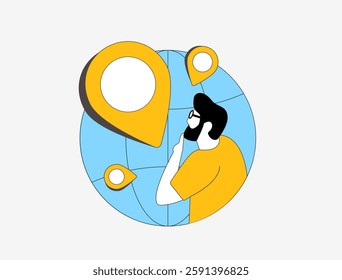 Global logistics and delivery illustration with trucks, planes, and package tracking. Optimized for international shipping, e-commerce, freight management, enhancing business supply chain efficiency