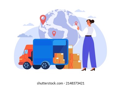 Global logistics delivery network Illustration concept. Flat illustration isolated on white background