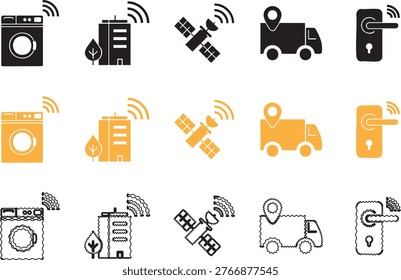 Global logistics and delivery services icon set featuring international shipping tracking, airplane airfreight, distribution logistics, and express package courier symbols.