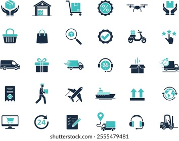 Global Logistics Delivery Services Icons Set for E-commerce and Shipping. icon Vector illustration