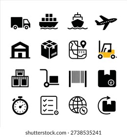 Global Logistics Delivery and Supply Chain Management Icons