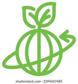 Global logistics icon with leaf.Vector simple line icon for eco, recycle or sustainable products.	
