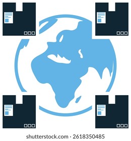 Global logistics icon vector for worldwide transport, cargo connection, and trade network. Ideal for global freight system, international supply chain, and export import logistics design.