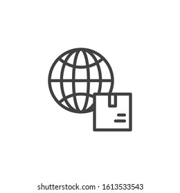 Global Logistics line icon. linear style sign for mobile concept and web design. Globe and delivery box outline vector icon. Symbol, logo illustration. Vector graphics