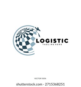  Global Logistics Logo with Airplane and Checkered Globe
