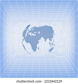 Global logistics network in blue. Map global logistics partnership connection.  Perspective grid for your web site design, logo, app, UI. EPS10.