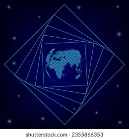 Global logistics network in blue. Map global logistics partnership connection.  Globe  with digital background in neon style.  EPS10.