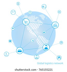 Global logistics network. Global business connection technology interface global partner connection. White similar world map.   Flat design. Vector illustration EPS10.