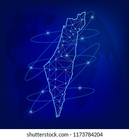 Global logistics network concept. Communications network map Israel on the world background. Map of  Israel  with nodes in polygonal style. Vector illustration EPS10. 